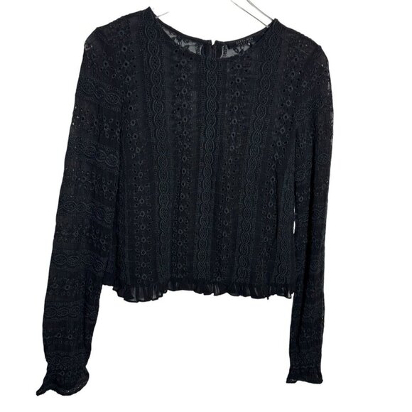 AllSaints Top Womens Dakota Embroidered Eyelet Blouse Sheer Black US size 2 UK 6 - Picture 3 of 10